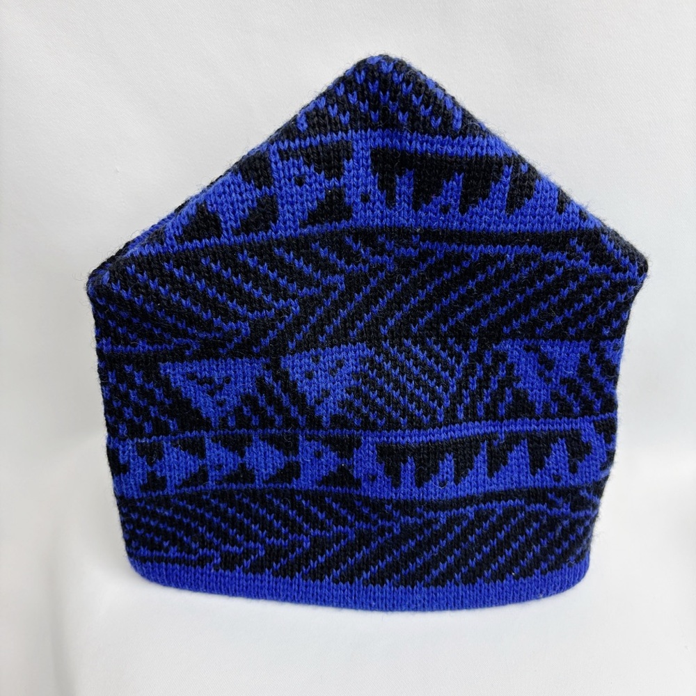 Ossi Skiwear Blue and Black Knit Beanie - Wool - One Size
